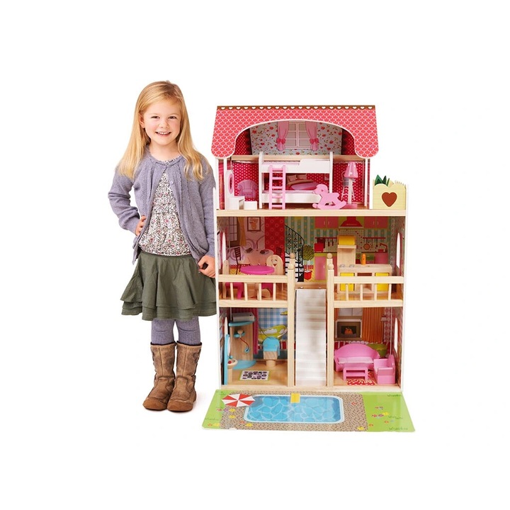 Mamido babaház Stacy medencével, 16 kiegészítővel, emeletes ággyal, 3 emelet 90 cm