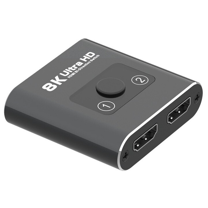 Switch Bidirectional HDMI 2.1, Tradebit, 8K/60Hz, 4K/120Hz, suport HDR10+ / Dolby Vision, negru