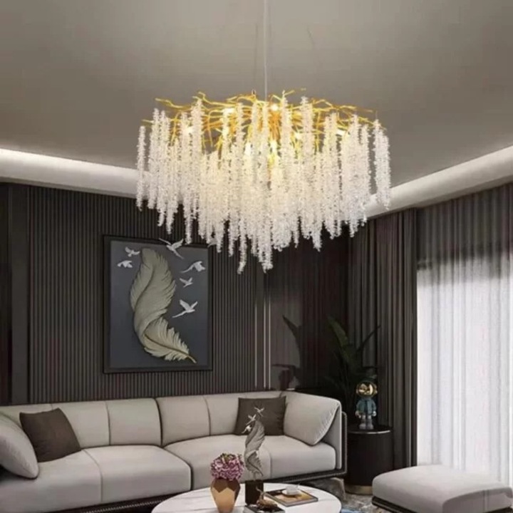Candelabru RFAN, R9100/800 modell, kristály textúra, fém, 8 x E14, Auriu