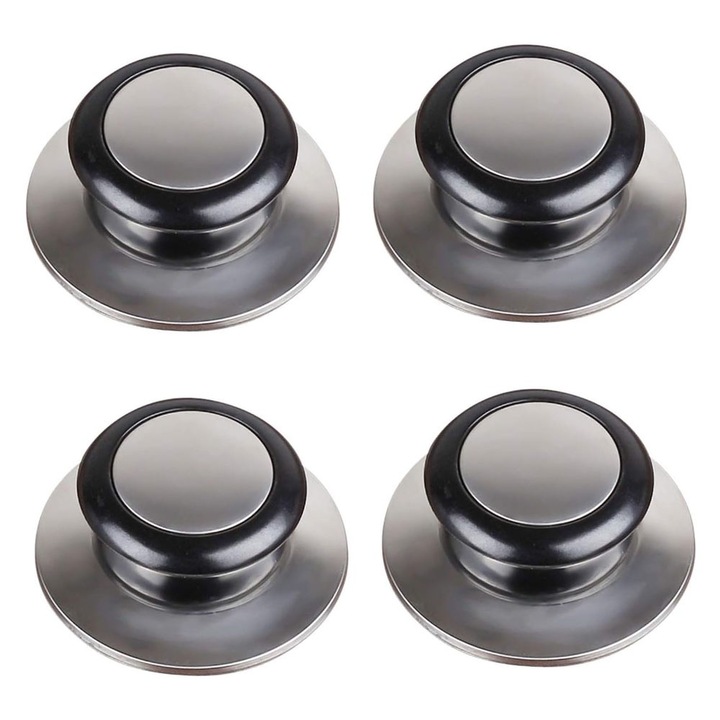 Set 4 butoane capac vase, negru, rezistent la caldura, 5.8x4.3cm