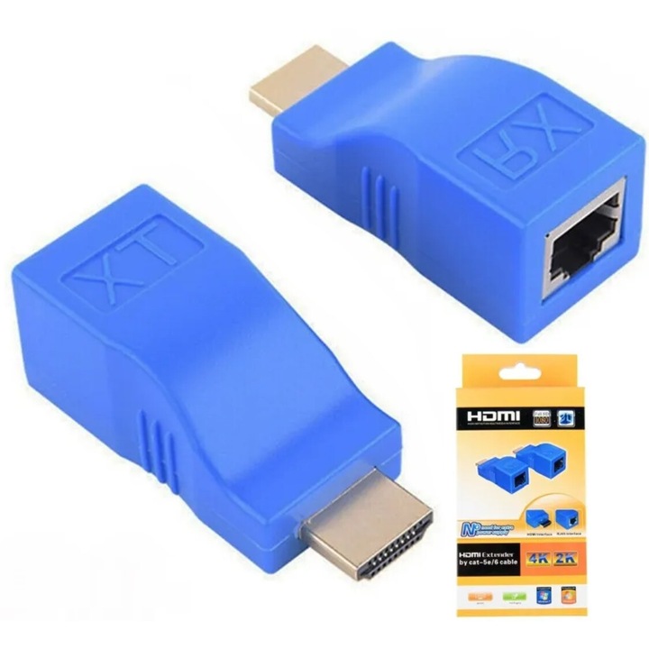 2 db HDMI-RJ45 hosszabbító készlet, Tradebit, 30m, 4K