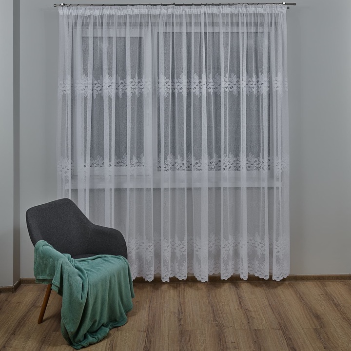 Perdea Pascani Alba cu model floral, 400x240 cm