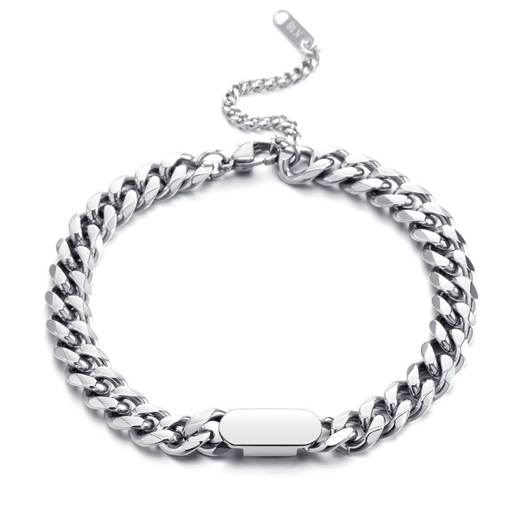 Unisex hip hop karkötő, rozsdamentes acél, 18cm+5cm, acél szín