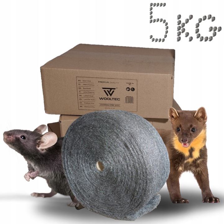 Acélgyapot rágcsálók ellen, WOOLTEC acélgyapot, kártevőirtás, 5 kg-os tekercs, otthonra, raktárba vagy garázsba, embernek és háziállatnak biztonságos, szürke, 0 + 00 finomság