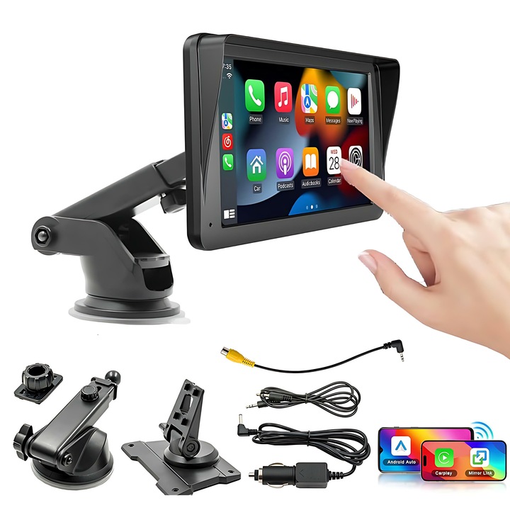 Navigatie Auto universala cu display 7 inch cu Touch screen Fudisenn®, Apple Carplay si Android Auto, Bluetooth, Radio FM, Handsfree, AUX, Suporturi duale, Negru