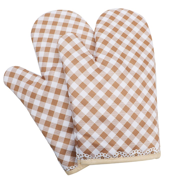 Sütőkesztyű, pamut, hőálló, barna/fehér