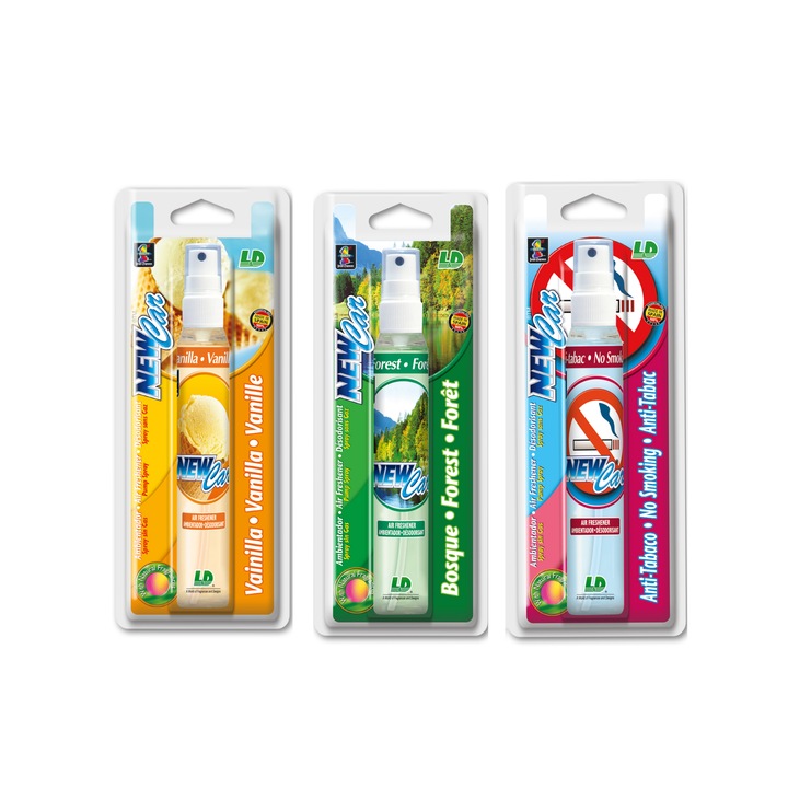 Set trei parfumuri New Car Spray 60 ml aroma No Smoking, Vanilie, Fresh Forest