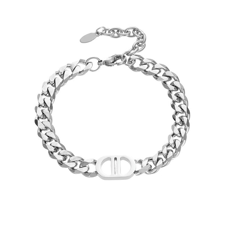 Kubai karkötő titán acélból, ezüst, 19+5 cm, férfiaknak és nőknek