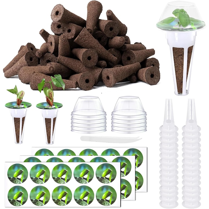 Kit de crestere a plantelor de 121 de bucati, Excitat®, Set de capsule de crestere fara sol, inlocuitor de burete hidroponic pentru gradina interioara, Maro