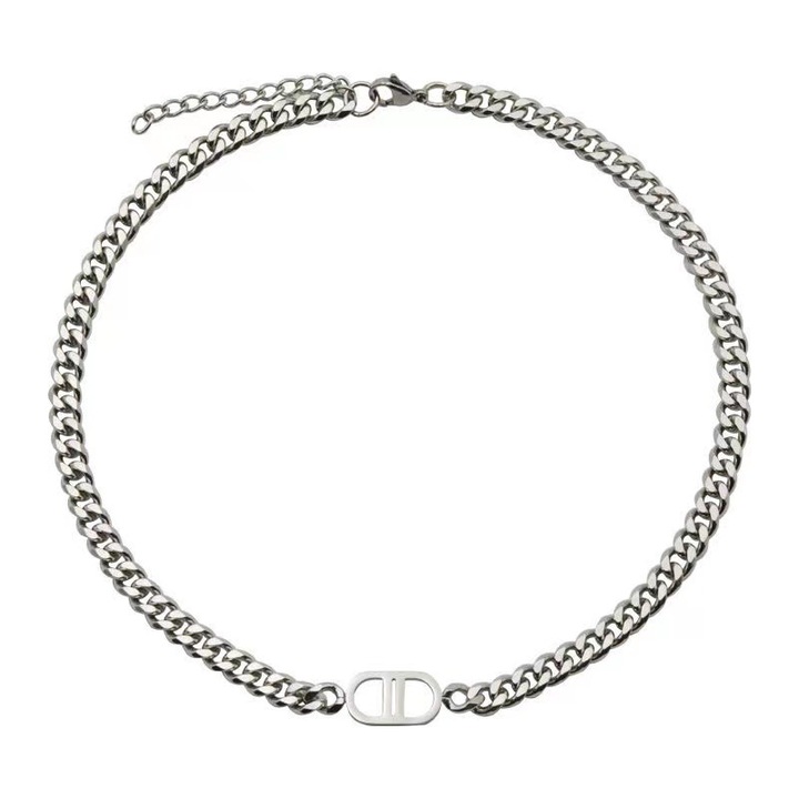 Kubai nyaklánc titán acélból, ezüst, 46+5cm, férfi és női, ékszer szett