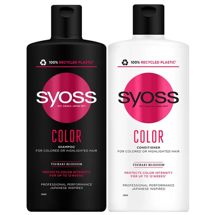 Комплект за грижа за косата Цветен шампоан за боядисана или боядисана коса, Syoss 440 ml и Color балсам за боядисана или боядисана коса, Syoss 440 ml