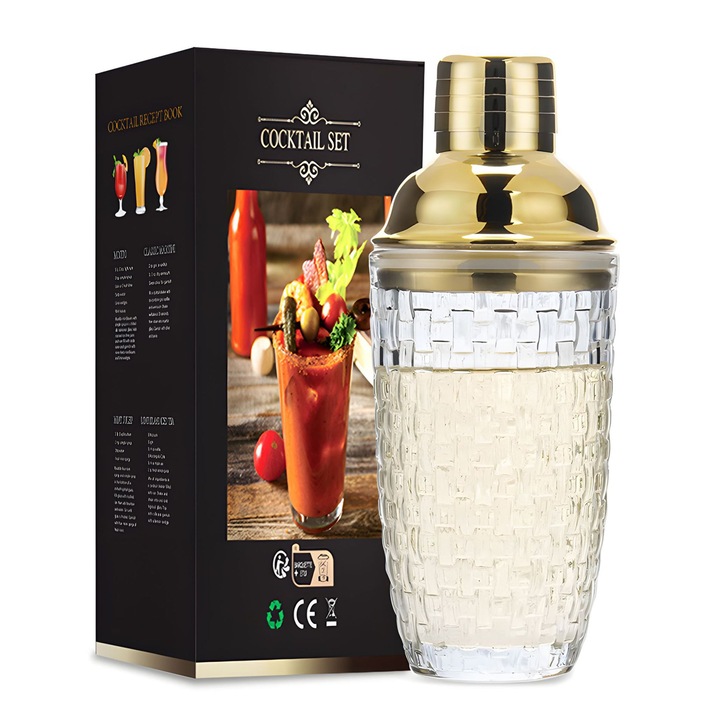Set shaker cocktail din sticla, Enforose, transparent, 1 bucata