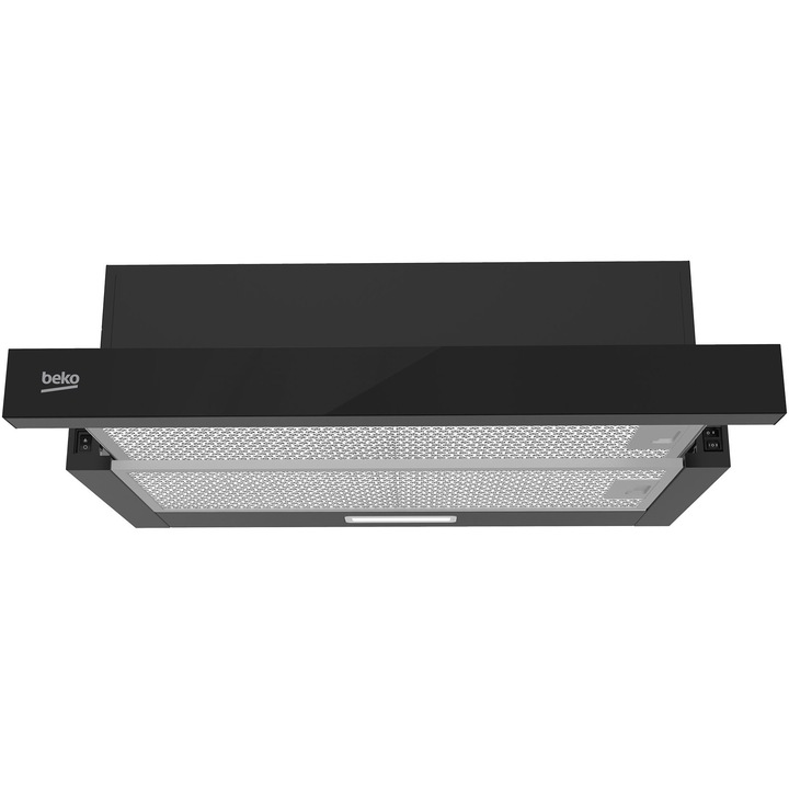 Телескопичен абсорбатор за вграждане Beko HNT63322BH, Абсорбционна мощност 320 м3/ч, Метален филтър, 60 см, Черен