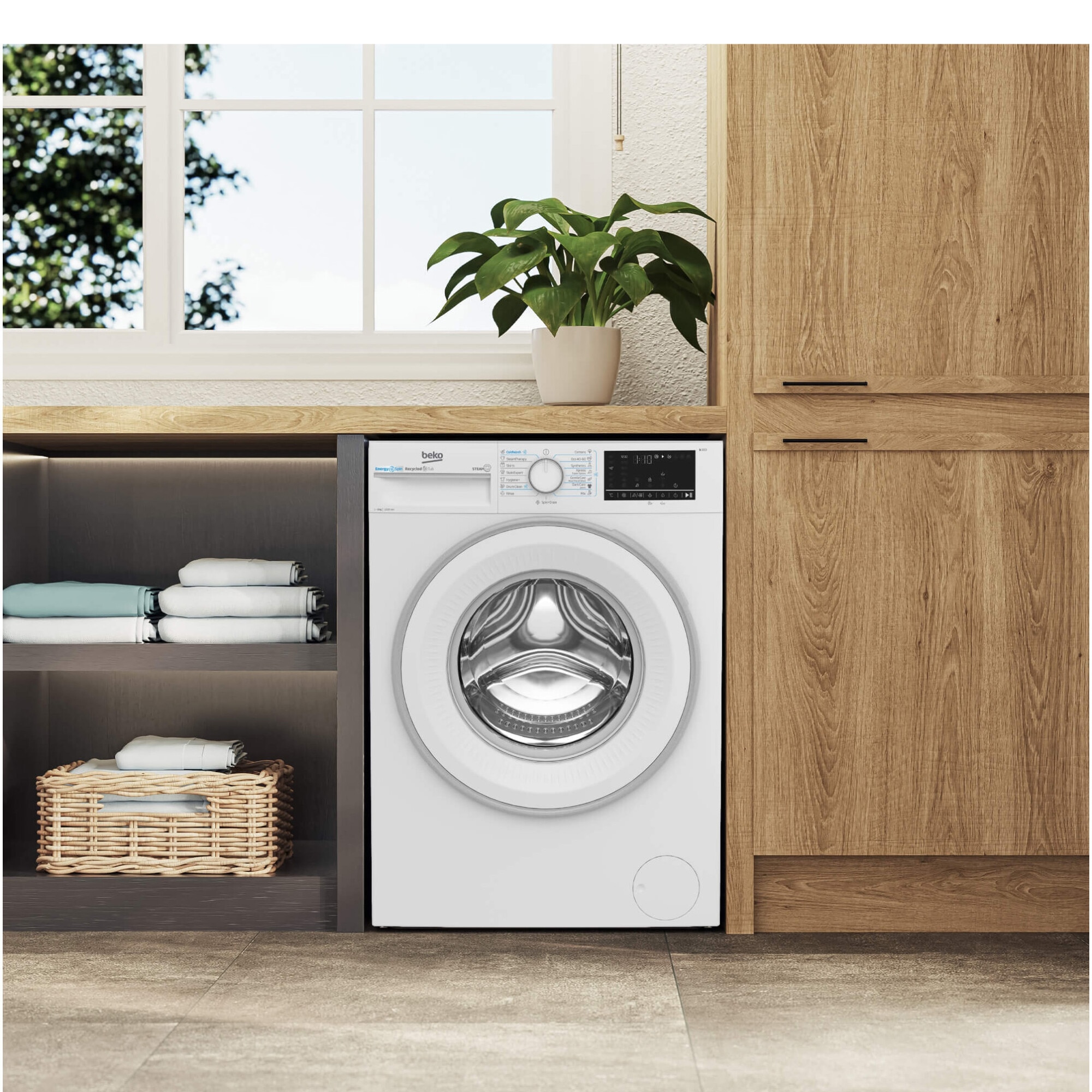 Masina de spalat rufe Beko B3WFU49215WW, 9 kg, 1200 RPM, Clasa A, Motor ProSmart Inverter, Recycled Tub, Hygiene+, SteamCure, AddXtra, Alb