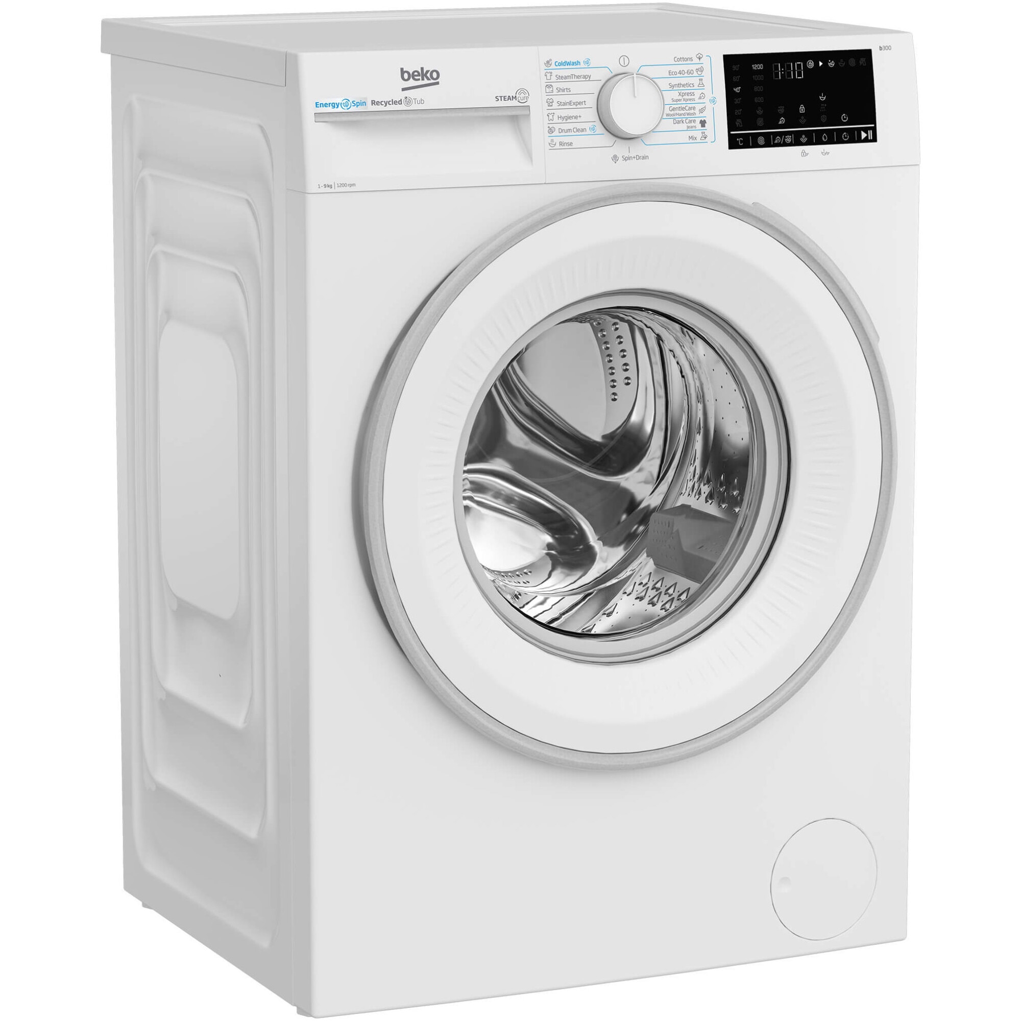 Masina de spalat rufe Beko B3WFU49215WW, 9 kg, 1200 RPM, Clasa A, Motor ProSmart Inverter, Recycled Tub, Hygiene+, SteamCure, AddXtra, Alb
