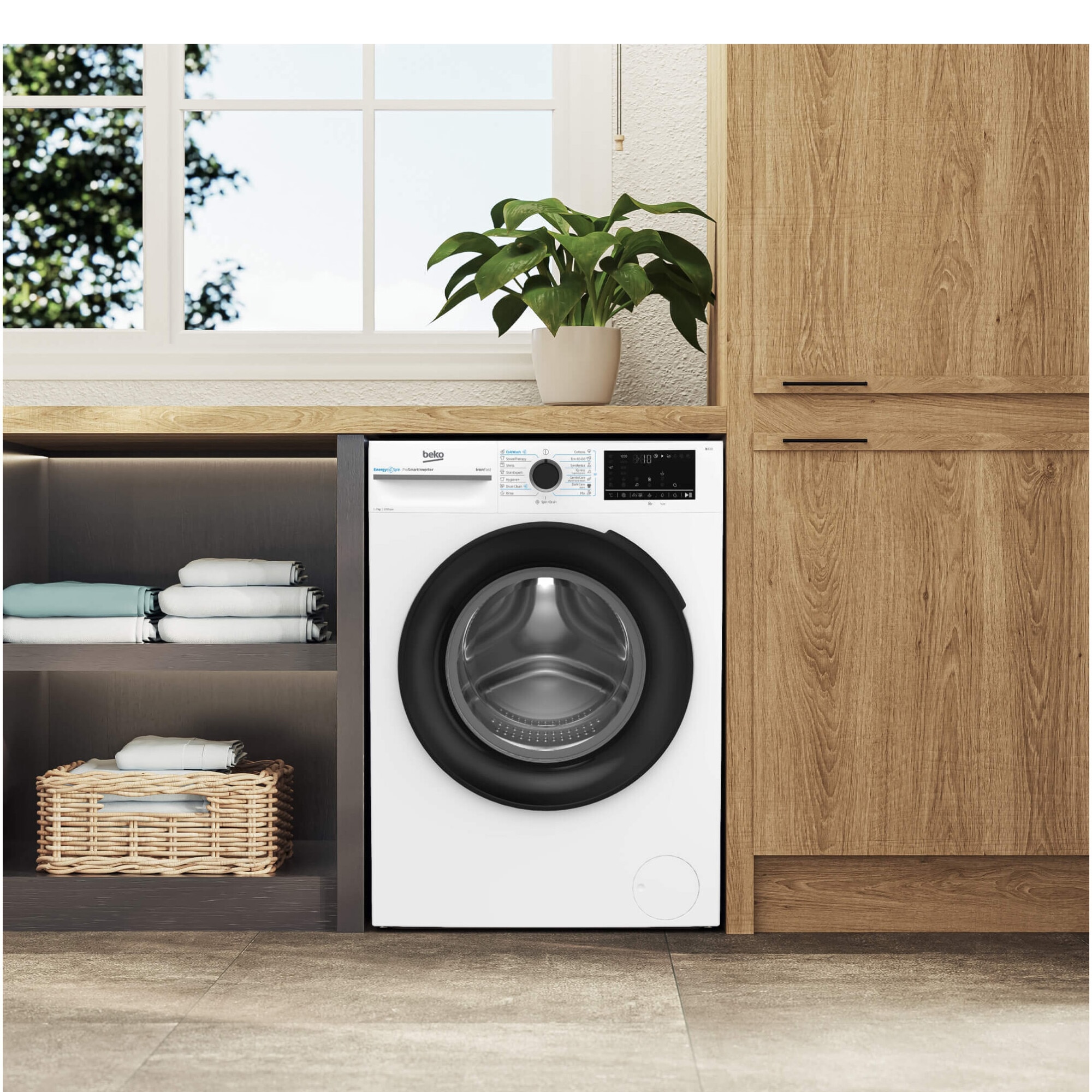 Masina de spalat rufe Beko BM3WFU47215WB, 7 kg, 1200 RPM, Clasa A, Motor ProSmart Inverter, Recycled Tub, Hygiene+, SteamCure, AddXtra, Alb