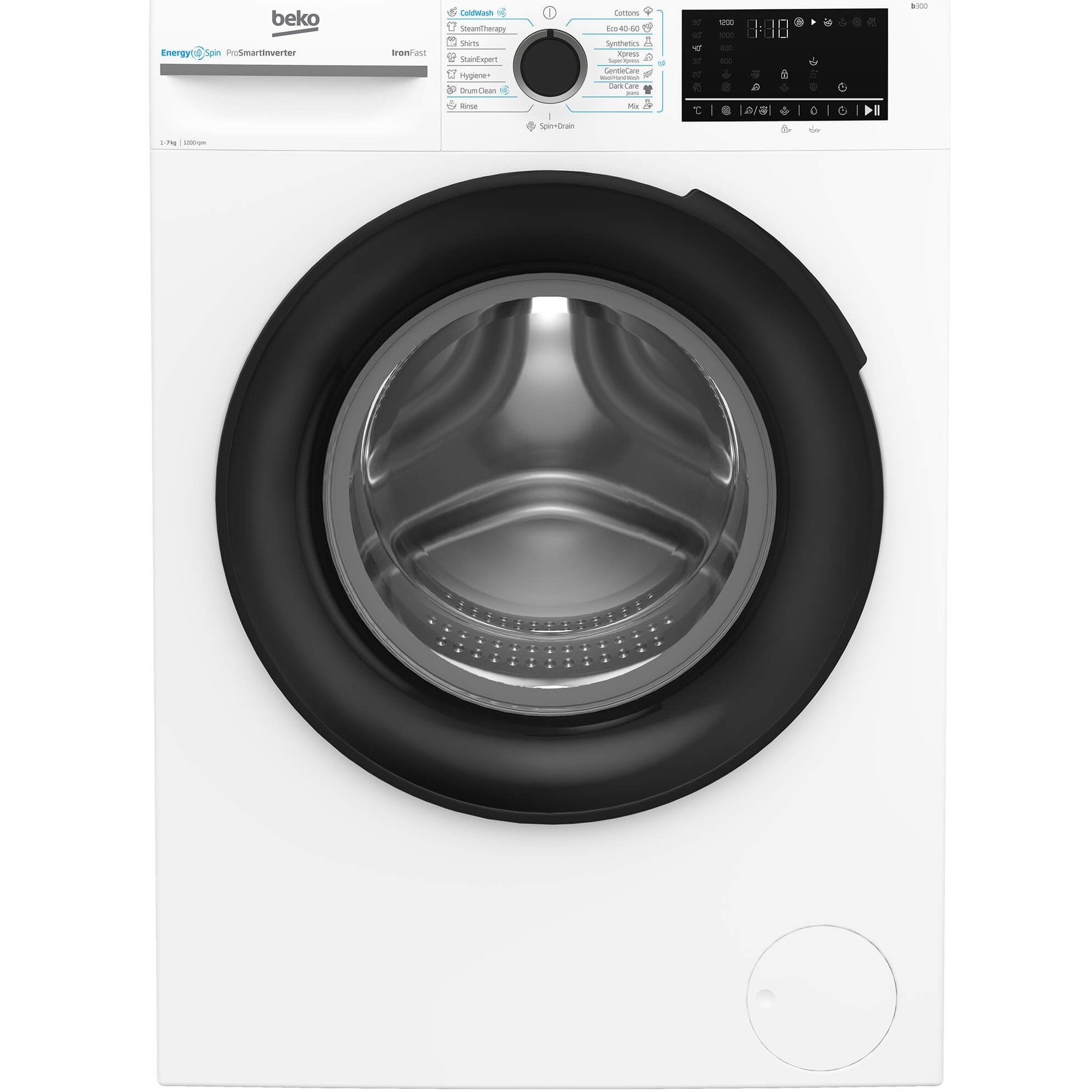 Masina de spalat rufe Beko BM3WFU47215WB, 7 kg, 1200 RPM, Clasa A, Motor ProSmart Inverter, Recycled Tub, Hygiene+, SteamCure, AddXtra, Alb