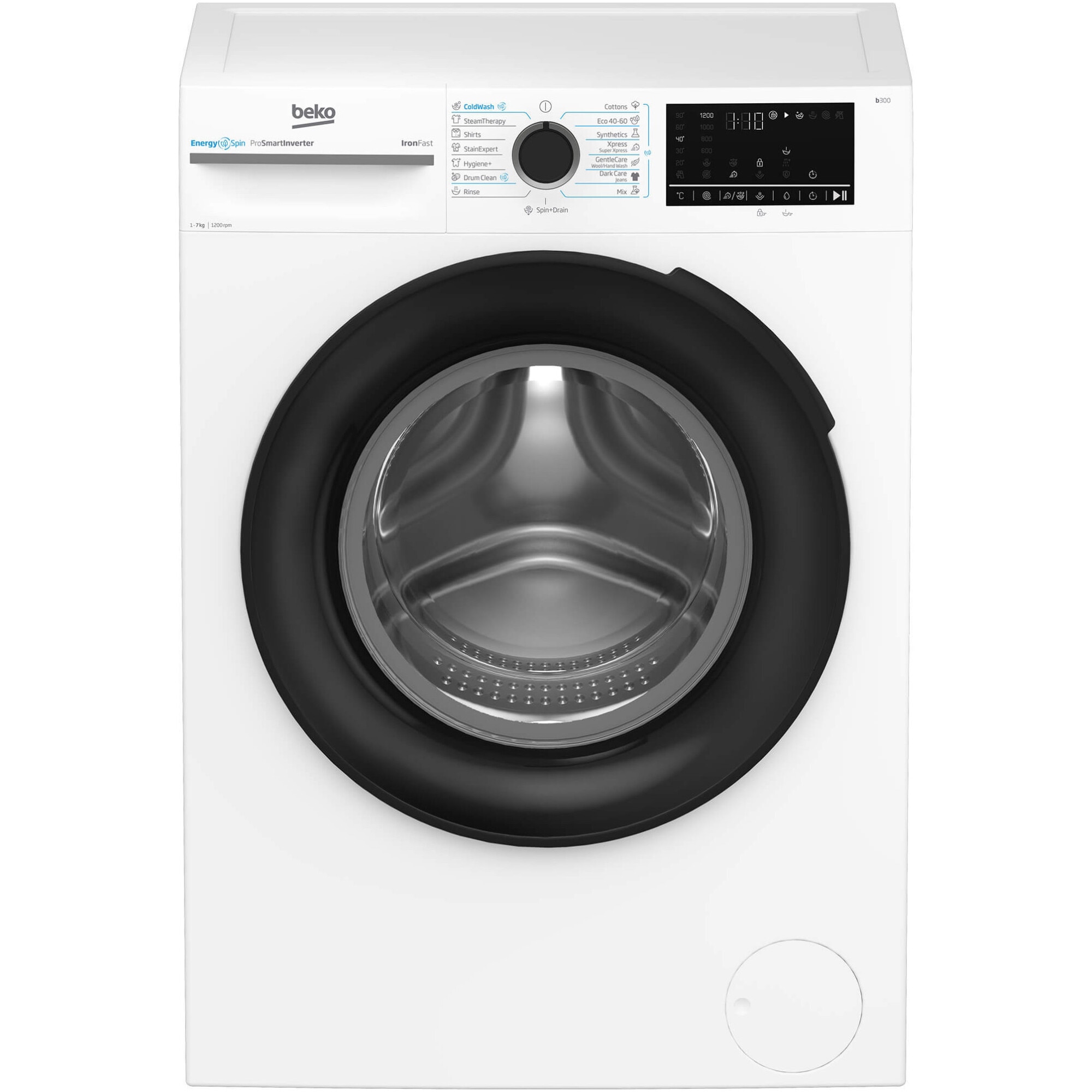 Masina de spalat rufe Beko BM3WFU47215WB, 7 kg, 1200 RPM, Clasa A, Motor ProSmart Inverter, Recycled Tub, Hygiene+, SteamCure, AddXtra, Alb