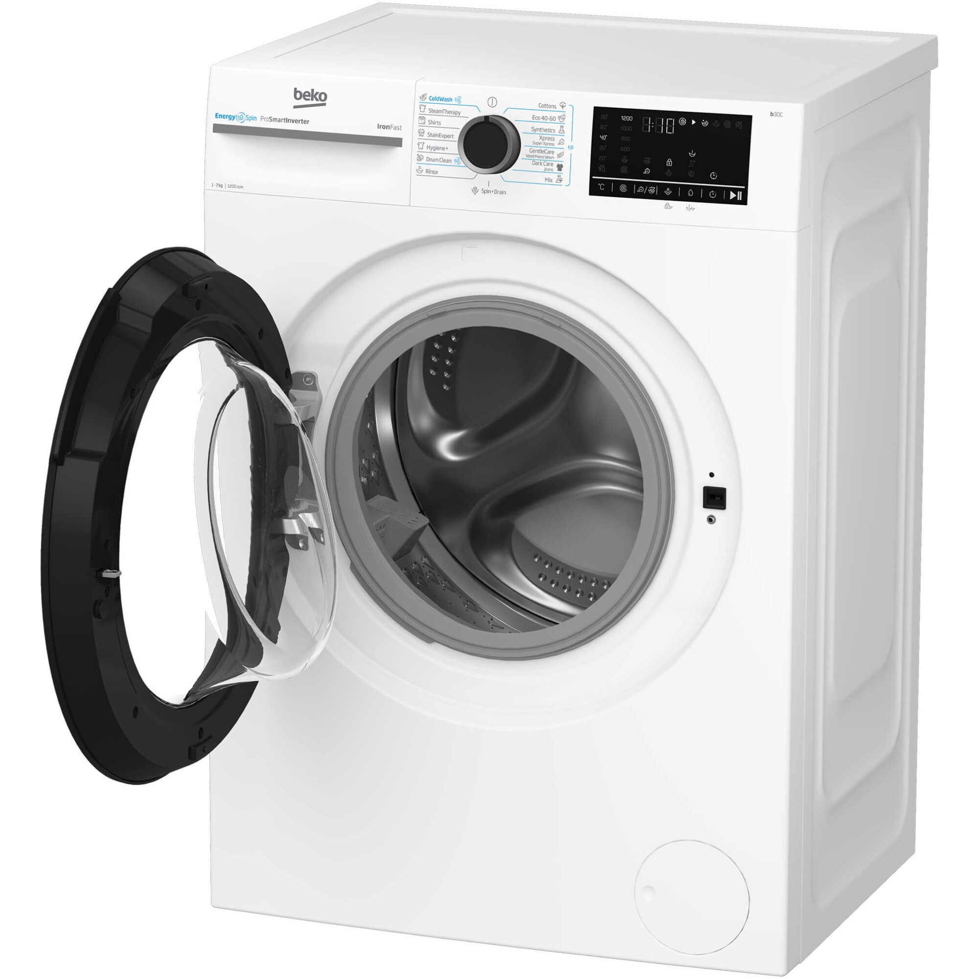 Masina de spalat rufe Beko BM3WFU47215WB, 7 kg, 1200 RPM, Clasa A, Motor ProSmart Inverter, Recycled Tub, Hygiene+, SteamCure, AddXtra, Alb
