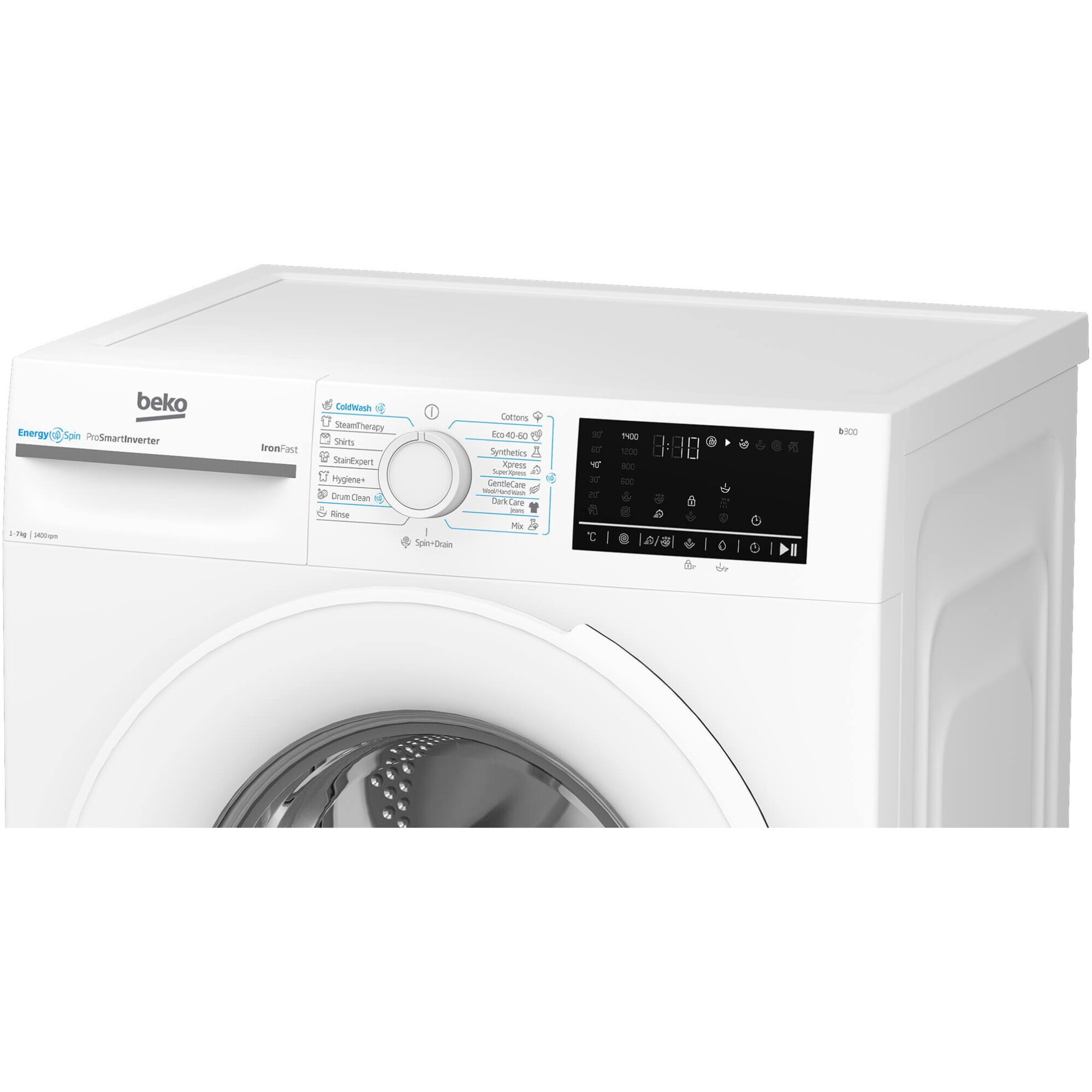 Masina de spalat rufe Beko BM3WFU47415WW, 7 kg, 1400 RPM, Clasa A, Motor ProSmart Inverter, Recycled Tub, Hygiene+, SteamCure, AddXtra, Alb