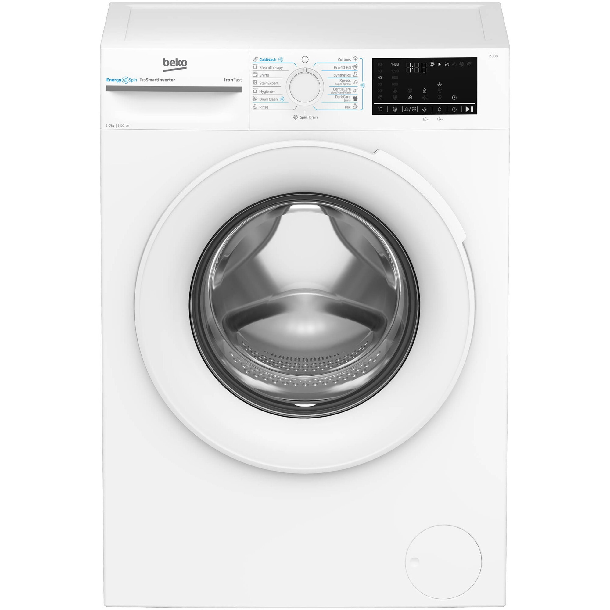 Masina de spalat rufe Beko BM3WFU47415WW, 7 kg, 1400 RPM, Clasa A, Motor ProSmart Inverter, Recycled Tub, Hygiene+, SteamCure, AddXtra, Alb