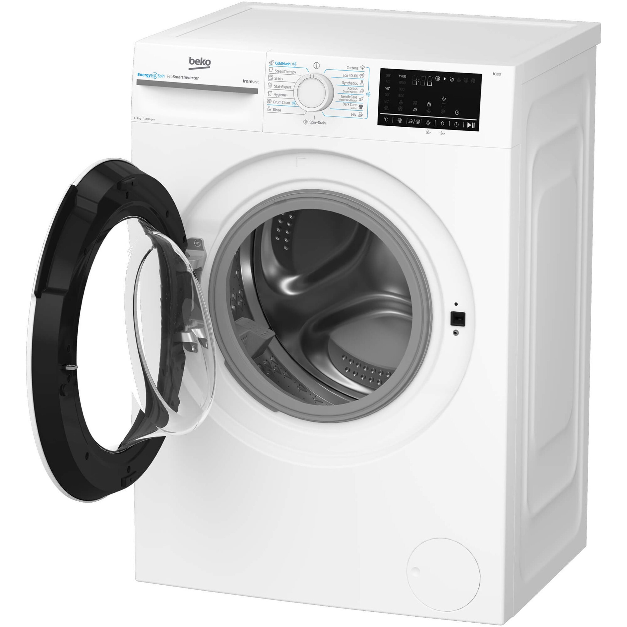 Masina de spalat rufe Beko BM3WFU47415WW, 7 kg, 1400 RPM, Clasa A, Motor ProSmart Inverter, Recycled Tub, Hygiene+, SteamCure, AddXtra, Alb