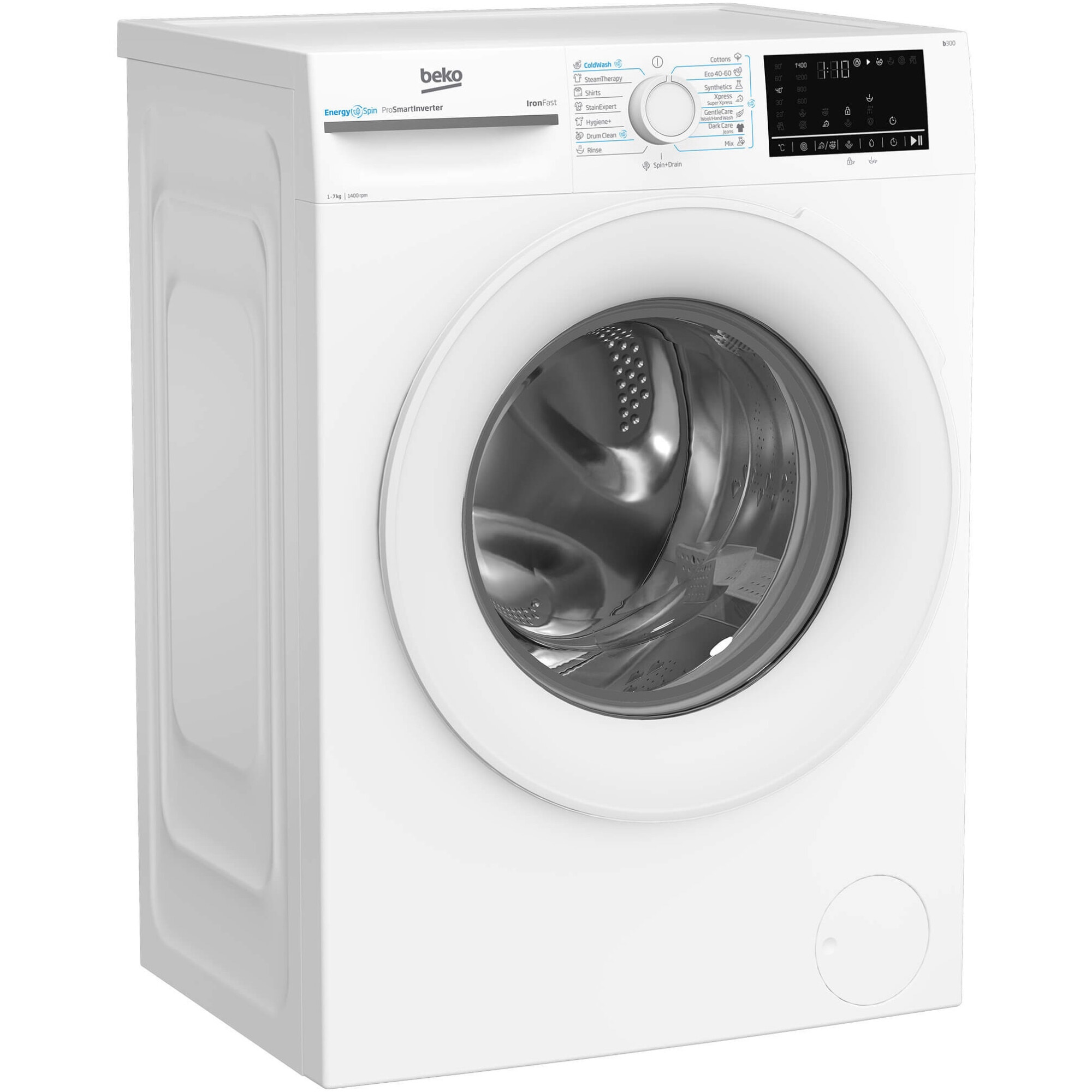 Masina de spalat rufe Beko BM3WFU47415WW, 7 kg, 1400 RPM, Clasa A, Motor ProSmart Inverter, Recycled Tub, Hygiene+, SteamCure, AddXtra, Alb