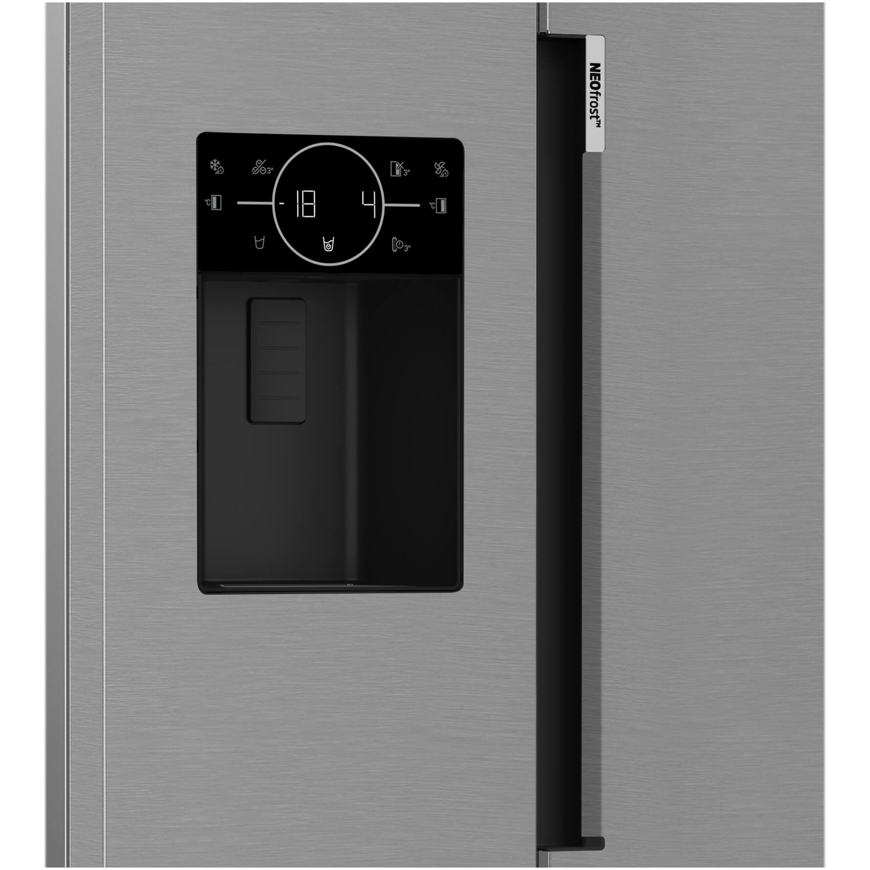Side by side Beko GN162340XBN, 578 l, NeoFrost Dual Cooling, HarvestFresh, Compresor inverter, Clasa E, H 179 cm, Inox Look - eMAG.ro