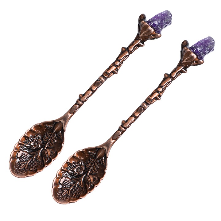 Set 2 linguri retro din cristal pentru cafea, Enforose, bronz, 10cm