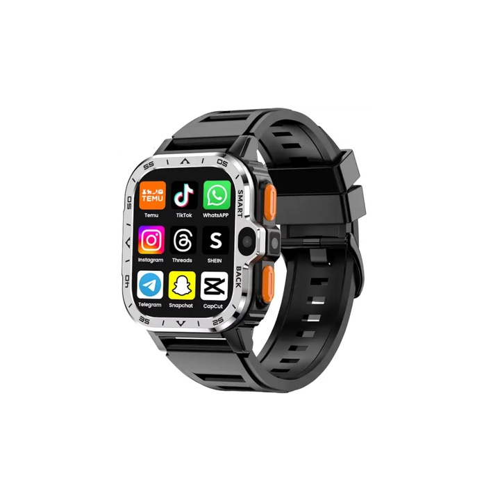 Смарт часовник 1,99 инча със SIM, NFC, Play Store, Chrome, Youtube, Gmail за Android, IOS Черна памет 64 GB