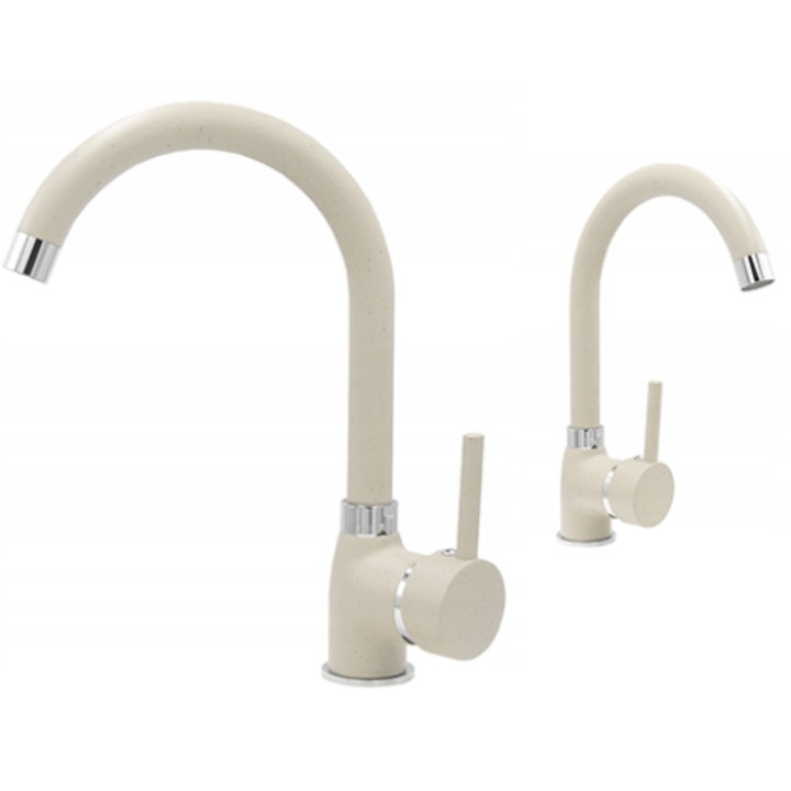 Смесител за кухня, Гранитан, Бета, едноръкохватков, керамичен патрон, въртящ се чучур, 30 см, бежов