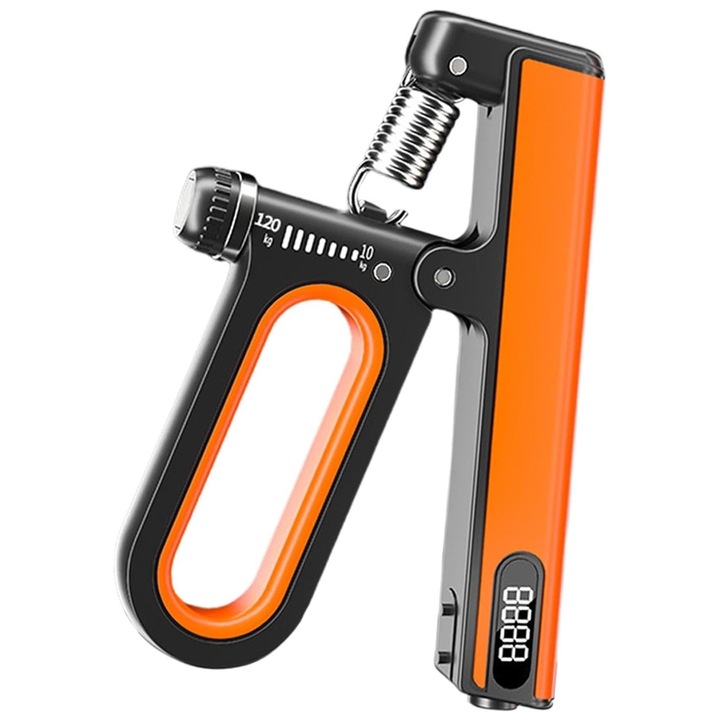 Flexor pentru antrenament de forta, Flexor maini reglabil 10-120 kg pentru antrenament antebrat, exercitii recuperare maini, Antrenor de mana, Axroad Mall, Contor electric, Adjust Grip, Design ergonomic, Portabil, Portocaliu/Negru