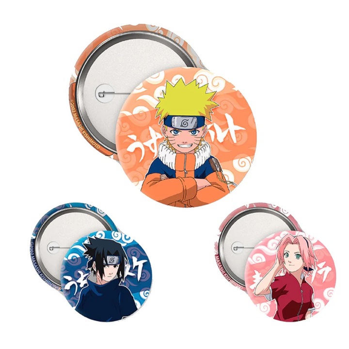 3 db ABYstyle, Naruto, Sasuke, Sakura kitűző készlet, 3 db, 2-5 cm