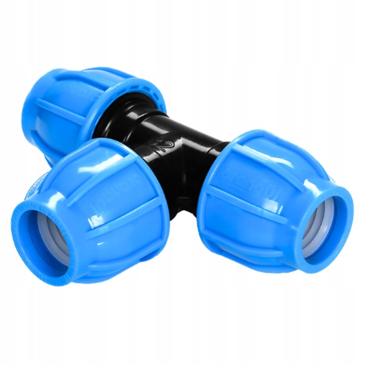 T-idom, 50x50x50mm, AGL, vízvezetékekhez, nyomás PN16, fekete-kék