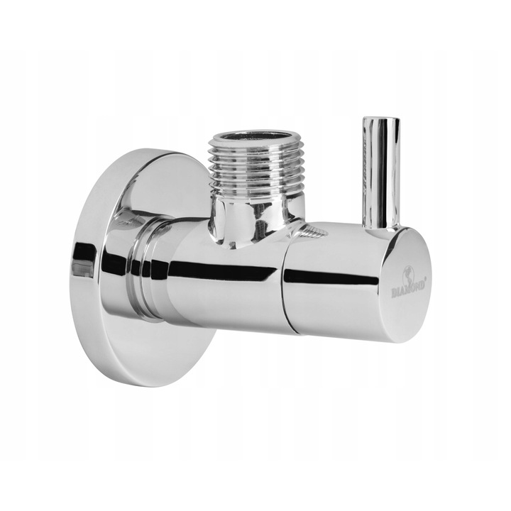 Ъглов спирателен кран 1/2 х 1/2 с розетка за перални и съдомиялни машини Диамант