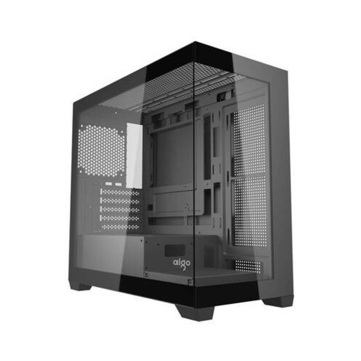 Carcasa Mini Tower Darkflash C218M, sticla securizata, 9 ventilatoare, neagra, 434x218x414mm