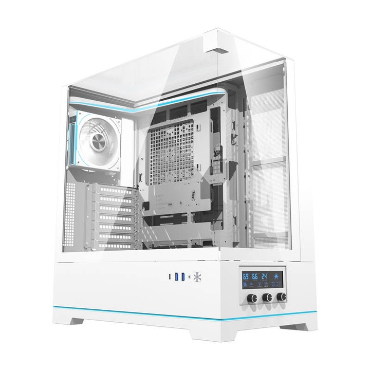 Компютърна кутия Darkflash DY450 PRO ATX, бял, безопасно стъкло, ARGB осветителна система, 491x258x451mm