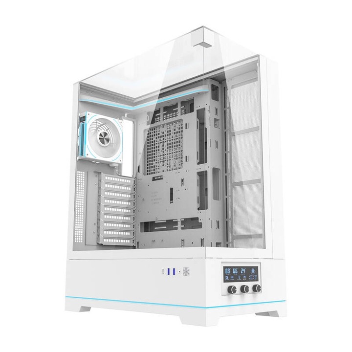 Кутия ATX Mid Tower Darkflash DY450L PRO, ARGB осветление, Контрол на температурата, Бял, 568x258x451мм