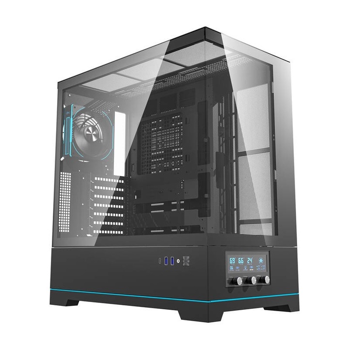 Кутия ATX Mid Tower, Darkflash, DY451L PRO, стомана, ARGB осветление, 23 режима, 491x258x451 mm, черен