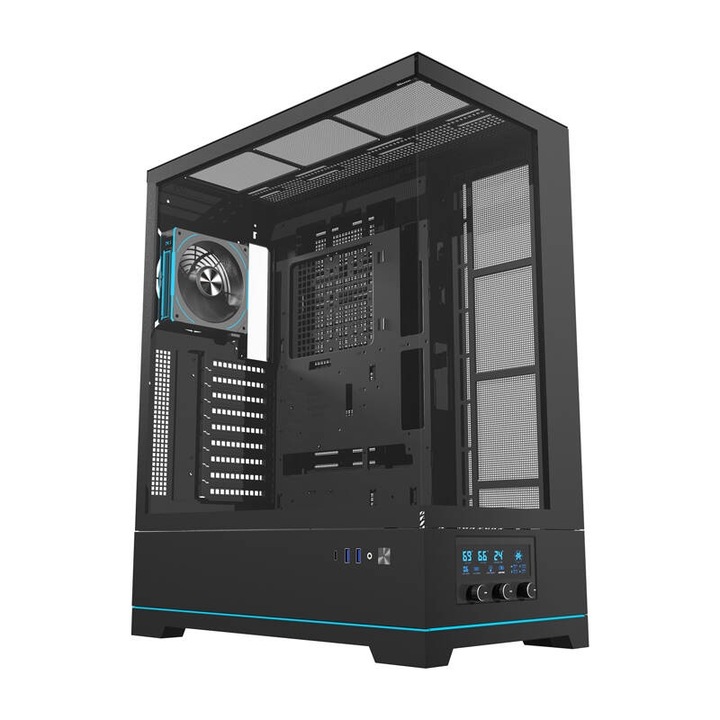 Корпус ATX Mid Tower Darkflash DY451L PRO, ARGB осветление, безопасно стъкло, черен, 568x258x451mm