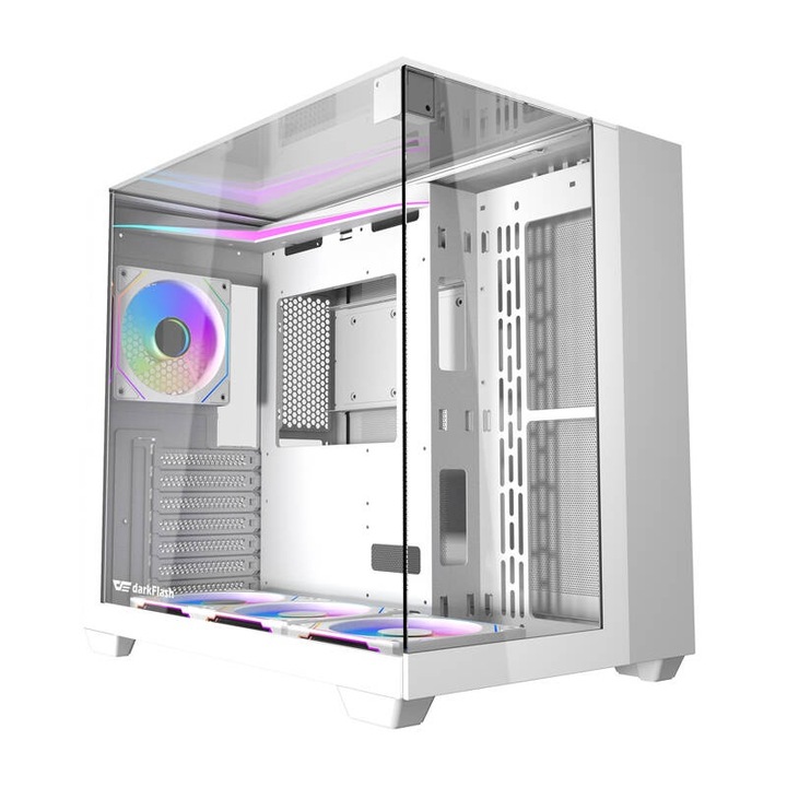 Кутия Darkflash TH285 ATX, 4 вентилатора, безопасно стъкло, бяло, 426x285x403mm