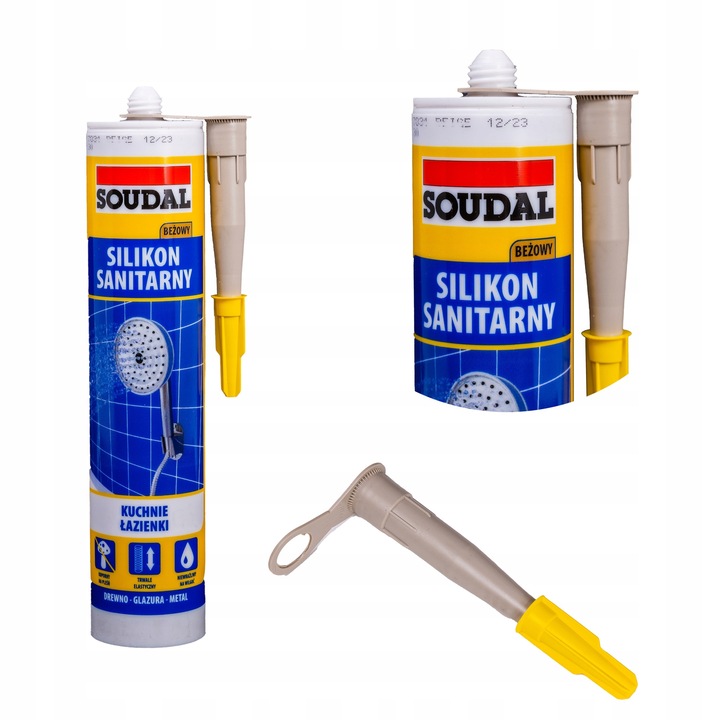 Silicon sanitar, Soudal, rezistent la umiditate, aplicator inclus, 280 ml, bej