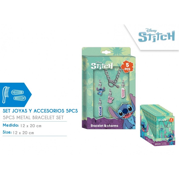 Set bratara metalica cu 4 pandantive Stitch, Kids Euroswan, 125x205x22mm