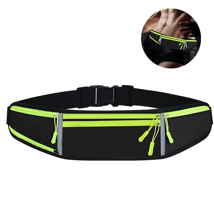 Állítható sporttáska összecsukható kulacstartóval, unisex, kocogáshoz, túrázáshoz, utazáshoz, fekete