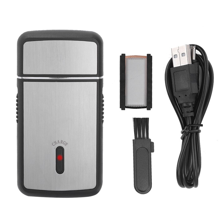 Електрическа самобръсначка, Longziming, мини, интелигентен мотор, ножче от неръждаема стомана, сребрист цвят