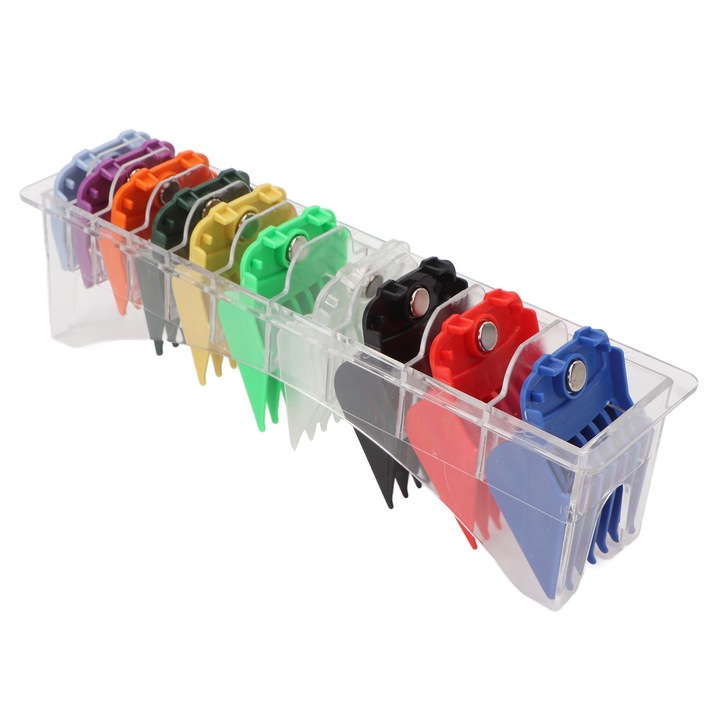 10 db kerek fogazatú hajvágó fésű készlet, különböző méretű, több színű