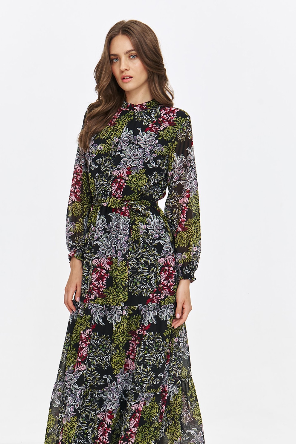 Top Secret, Rochie maxi cu model, Negru, Roz pastel, Verde feriga, 34