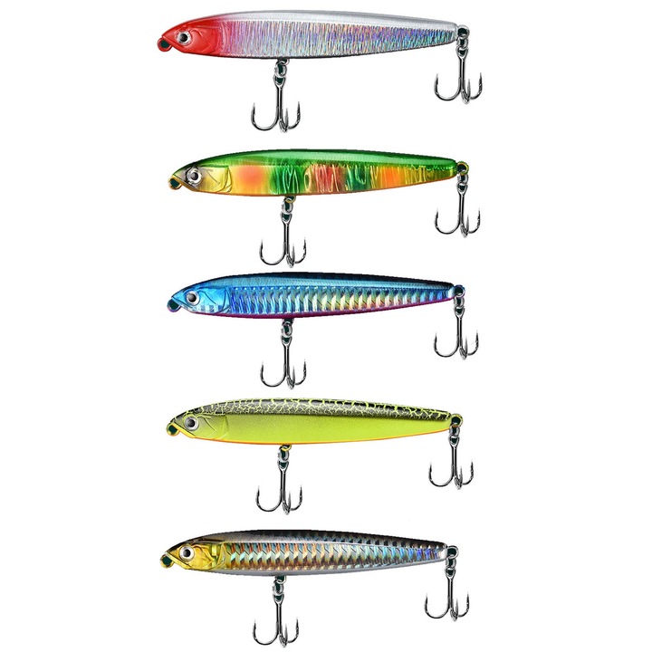 5 db műcsali készlet horgokkal, SINBINTA, Horgászkészlet, minden vízre univerzális, Robusztus és ellenálló, Könnyen kezelhető, Alkalmas sügér, sárgasügér, pisztráng fogására, 14g, Műanyag, Többszínű