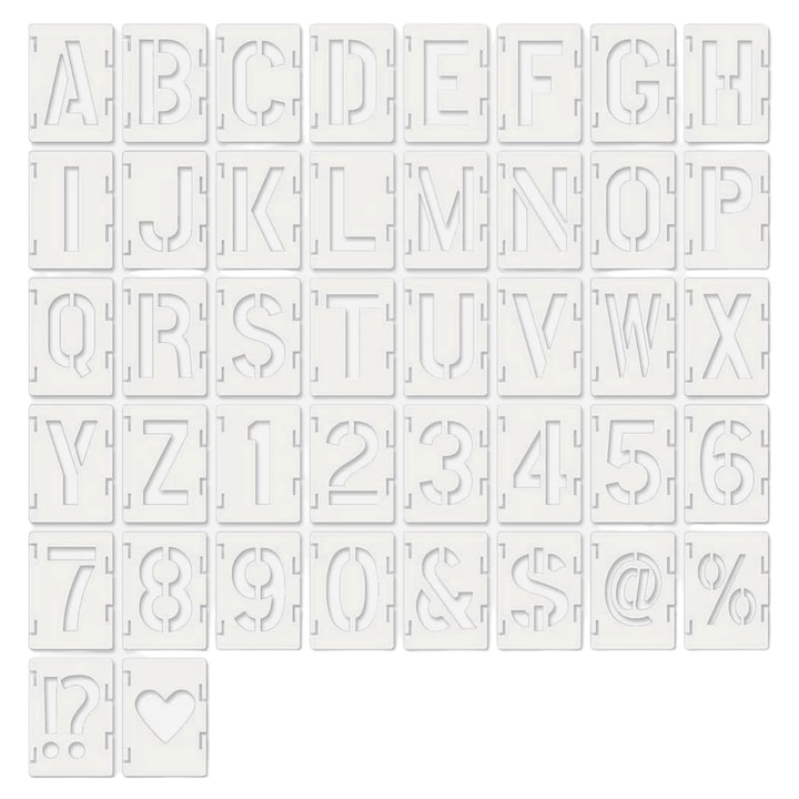 42 db-os újrafelhasználható sablon ábécé, számok és szimbólumok, SINBINTA, újrafelhasználható, magas hőmérsékletnek ellenálló, könnyen használható és tisztítható, fára, falra festéshez, barkácsművészeti projektekhez, PET, 8,1 * 6,4 cm, fehér
