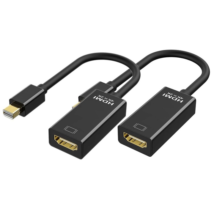 Set 2 Adaptor, SINBINTA, DisplayPort DP la HDMI, Full HD, Suporta rezolutie maxima 4K la 30Hz, Compatibilitate larga, Stabilitate, Plug &Play, Unidirectional, Pentru laptop, pc, placa video, Plastic ABS, 23.5cm, Negru